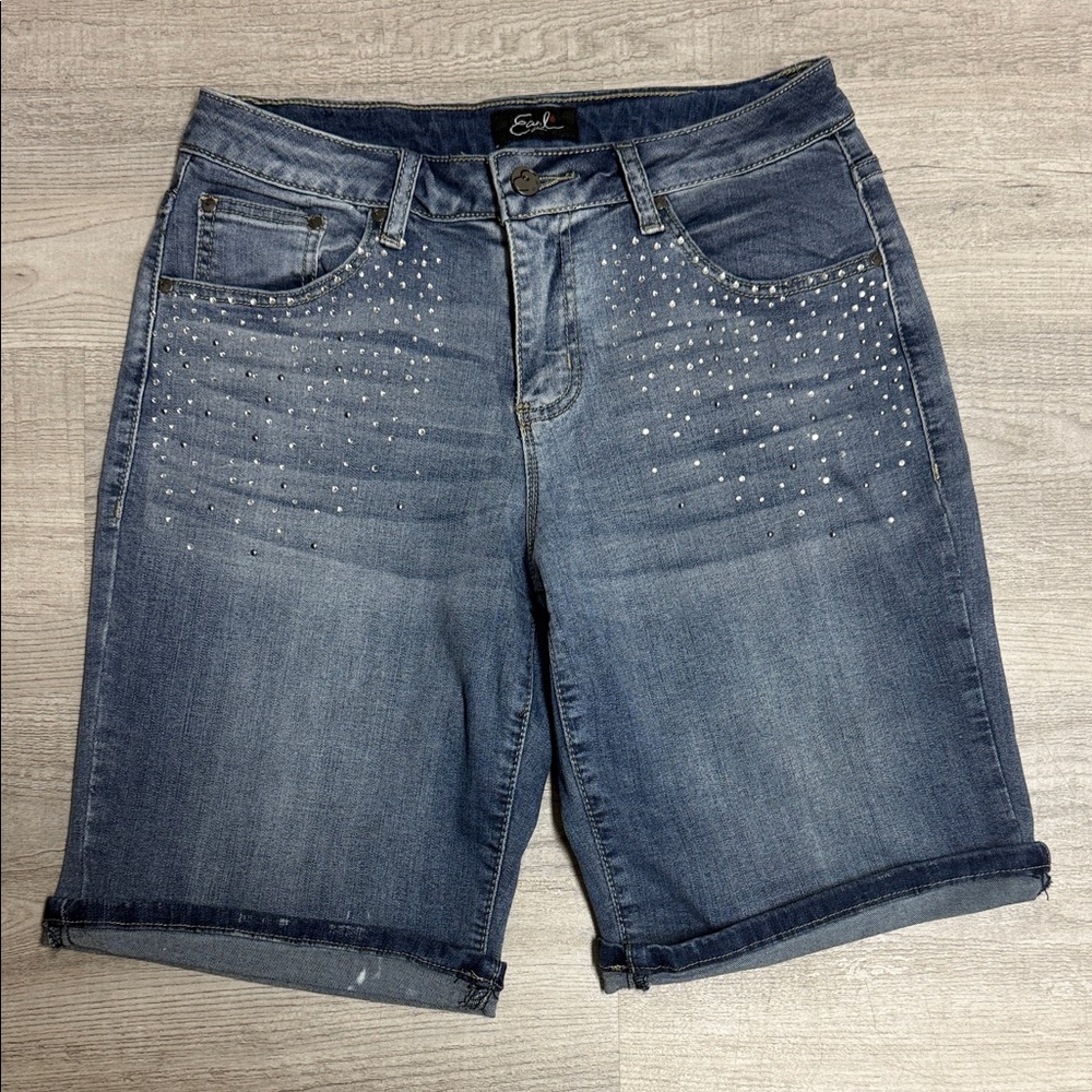 Stylish Blue Denim Shorts with Studded Rhinestones.